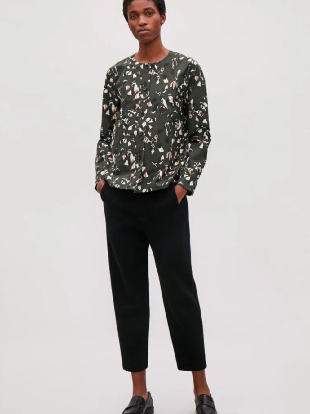 COS s/m Patterned shirt jacket 100% cotton button up lightweight olive green
